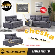 Living Mall Cheska Series 2-Seater + 3-Seater Sofa Set w/ Bottle Holder Premium Water Repellent Fabric in Grey