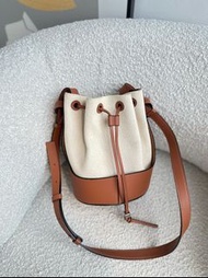 Loewe Small Balloon Bucket Bag Canvas Tan Calfskin