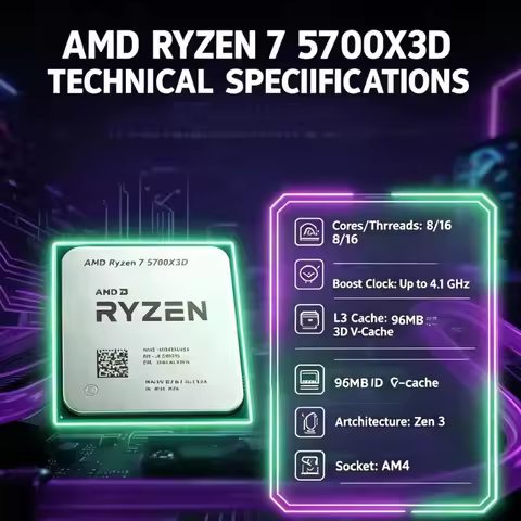 AMD R7 5700X3D Processor AMD Ryzen 7 5000 Series AM4 Socket DDR4 8 Core 16 Thread 105W CPU For Game 