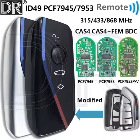 DR CAS4+FEM BDC Upgrade U Style ID49 PCF7945/53 315/433/868MHz Keyless Go Car Remote Key For BMW 1 3