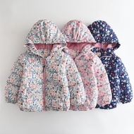 2026 Winter New Style Full Printed Flower Girls Fleece Lining Thickened Hooded Padded Padded Padded 
