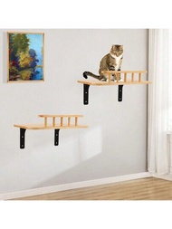 一個實木貓牆架連帶貓床吊床，適用於貓咪玩耍、攀爬和休息，附送安裝工具，最大承重為12公斤（26磅）。