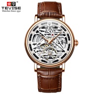 นาฬิกา TEVISE แบบมีรูนาฬิกาสำหรับผู้ชายกลไกอัตโนมัติเต็มรูปแบบเรืองแสงตอนกลางคืนกันน้ำ T888C