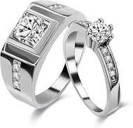 Men and Women Couple 2 Wedding Band Rings Set for Engagement Promise White Gold Plated Pair Rings fo