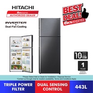 Hitachi 2 Door Inverter Fridge (443L) R-VX490PM9 BBK Stylish Deluxe Refrigerator / Peti Sejuk 2 Pintu