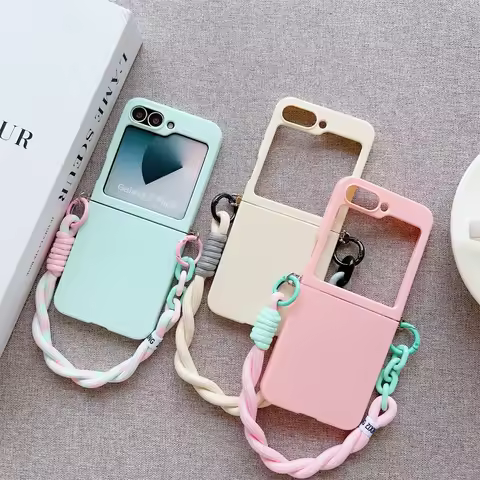 Phone Case For Samsung Galaxy Z Flip 4 5 6 Flip6 Flip5 Flip4 Cute Candy Solid Protective Cover With 