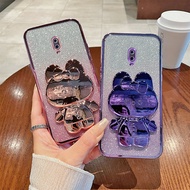 Phone Back Case For Oppo R17 Luxury Gradient Glitter Makeup Mirror Rabbit Folding Stand Soft Silicon