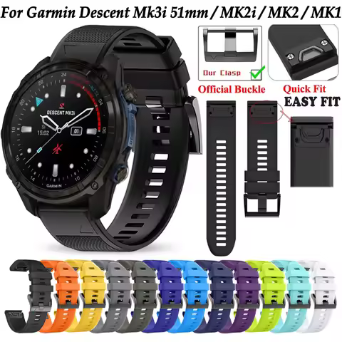 22mm 26mm Quick Release Silicone Watch Strap For Garmin Descent Mk3i 51 Mk2i Mk2 Mk1 Quickfit Wristb