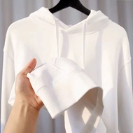 [LILI'S] Light Gray 500g American Solid Color Hooded Sweatshirt Thick Loose Versatile Fleece Lining 