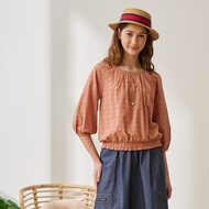 [CUMAR] Cotton Embroidered Hollow Hole Shirt White Orange