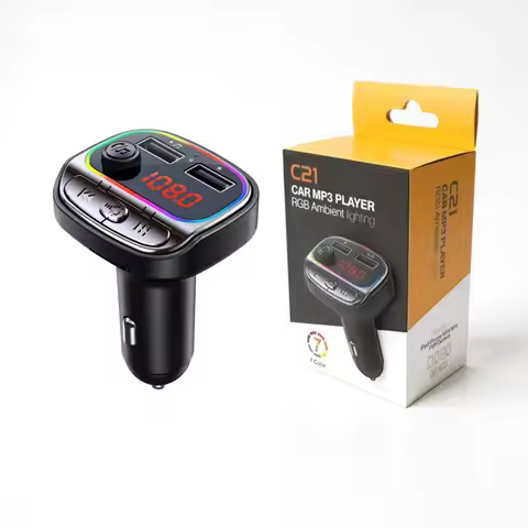 Car Bluetooth FM Transmitter Wireless Music In Car Dual-Port Phone Charging Compatible with All Car 
