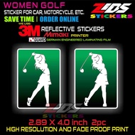 gollf women 3m reflective printed laminated sticker for cars, motorcyle gadgets, etc.