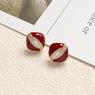 Ladies' Diamond Studded Earrings Square Red Earrings