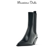 Spain style Massimo Dutti Boots 2024 Spring New Black Pointed Ankle Boots Leather High Heel Chelsea 