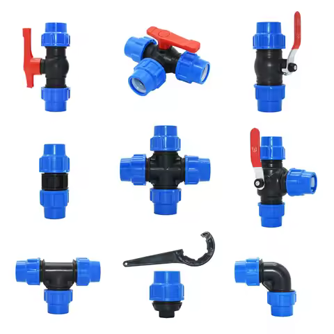 20/25/32/40/50/63mm PVC PE Tube Tap Tee Water Splitter 1/2 3/4 1" 1.25" 1.5" 2" Tee Pipe Ball Valve 