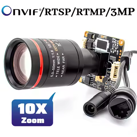 RTMP IP Camera Module 3MP 25FPS IMX307 CMOS Support Onvif RTSP H.265 With 5-50mm 10X Zoom Varifocal 