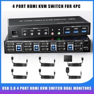USB 3.0 Displayport+HDMI KVM Switch 2 Monitors 4 Computers, 4K@60Hz KVM Switch Dual Monitor 4 PC wit