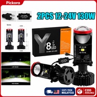 2PCS Y8D-R H4 Car LED Headlight Mini Projector CSP 3570 130W 6000K 20000LM RIGHT HAND DRIVE Fog Lamp