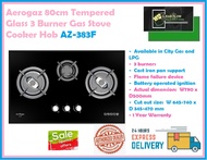 Aerogaz AZ-383F 80cm Tempered Glass Gas Hob | 3 Burner | Battery operated ignition | Free Safe Delivery