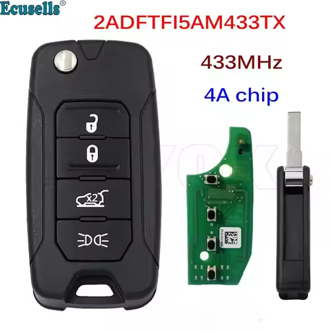 Ecusells 4 Buttons Flip Folding Remote Key for Jeep Renegade 2016-2018 433MHz with 4A Chip 2ADFTFI5A