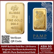 PAMP Gold Bar 20 Grams | 999.9% Bullion Gold Bar | Switzerland Minted | Lady Fortuna Design | Seller Lic: PS20220002809.