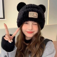 Mũ len lông cừu nón bucket nữ Hàn Quốc mũ beanie tai mèo lông cừu đẹp mùa đông thời trang-Alice Stor