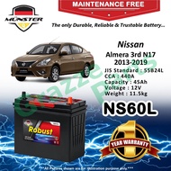 Münster Robust MF CMF NS60L | 55B24L (45AH) Car Battery Bateri Kereta for Nissan Almera 3rd N17 2013