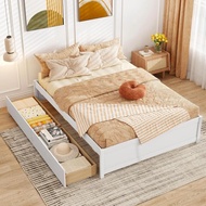 Full Size Bed Frame With 2 Storage Drawers, Solid Wood Platform Bed With Slats Support, Heavy Duty D