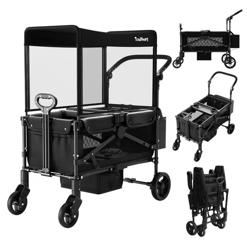 TouHeart 2 Seat Wagon Stroller For 2 Kids, Foldable All-Terrain Wagon for Toddler with Canopy 220 lb