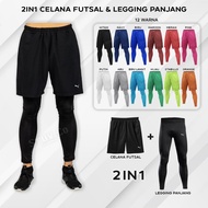 2IN1 Long Leggings Longpants Futsal Gym Fitness Shorts Sports Men Women Gym Fitness