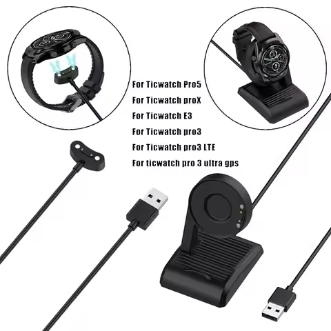USB Charging Cable Dock For Ticwatch Pro5 3 Ultra GPS / E3 / Pro X / Pro 3 / Pro3 LTE Smart Watch Ch