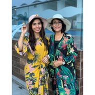 Kaftan viral Aloha Hawaii Beach fashion Spring And Summer longsleeve Floral Dress Long Dress Beach B