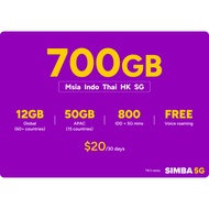 TPG / Simba Prepaid SuperRoam $20 Plan(5G) – 700GB Local & Regional Data + 62GB Roaming / Top Up / R
