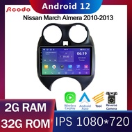 Acodo Android รถวิทยุสำหรับ Nissan March 2010-2013 2din Android 12 iPS DSP หน้าจอพร้อม RAM 2G 4G ROM 32G 64G แยกหน้าจอ WiFi GPS YouTube ปลั๊กตรงและหน้ากาก