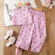 Young Girl 2pcs/Set Young Girl Ditsy Floral Sleeveless Top & Loose Casual Pants Set Vintage Style Ki