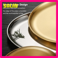SALIN Stainless Steel Dining Table Gold Dishes Round Tray Cake Western Steak Makeup Tray Table Ware Korean Style Kitchen Tools SWNM