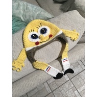 HANDMADE SPONGEBOB SQUARE PANTS BEANIE HAT/SPONGEBOB EARFLAP/CAT BEANIE HAT CUTE BEANIE HAT VIRAL/ K