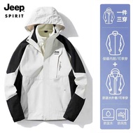 JEEP吉普 冲锋衣夹克外套男女情侣款百搭休闲户外防风保暖外套男女款 冲锋衣男白色/两件套 XL