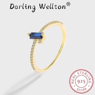 Baguette ทอง18K คลาสสิกแหวนไพลินลึกคู่สีน้ำเงินเข้มแท้สำหรับผู้หญิงเครื่องประดับของขวัญเงิน925สเตอร์ลิงแบบดั้งเดิม