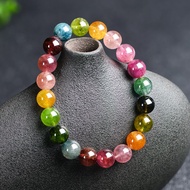 ธรรมชาติบราซิล Turmaline Hand สร้อยข้อมือสุภาพสตรีคู่เดี่ยวหินของขวัญ Rainbow Quartz Pebbles แฟชั่นเ