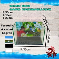 Terbaru Akuarium kaca ukuran 30x15x20 aquariun cupang guppy chana ikan hias Begron Alam Biru Putih H