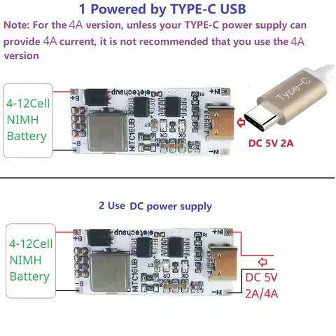 2A/4A 4-12 Cell NIMH NiCd Rechargeable Battery Charger Module for 4.8V -14.4V Battery TYPE-C DC 5V B