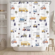 Excavator Shower Curtain for Kids, Cartoon Truck Shower Curtain Cute Construction Truck Bathroom Cur
