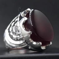 紅色 Aqeeq 肝瑪瑙戒指 男士銀戒指 Akik寶石珠寶 奢華天然紅色