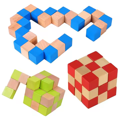 Wooden Snake Cube Puzzle Brain Teaser IQ Logic Training Problem Solving Educational Toys For Kids Bo