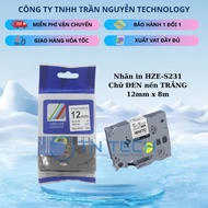 HZe-S231 Brother Printed Label - Black on white background 12mm x 8m