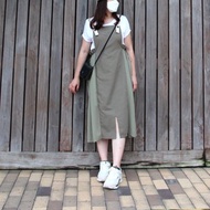 綠色拼紗吊帶長裙