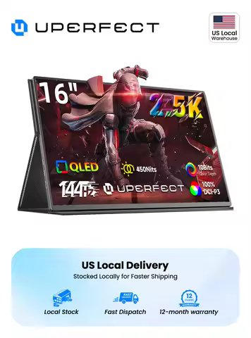 16" 144Hz Portable Monitor 2.5K 100%DCI-P3 450Nit QLED Travel Pc Displays for Laptop Computers Xbox 