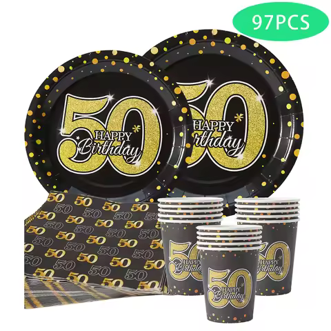 50 Years Anniversary Disposable Tableware set Happy Birthday Party Decorations Adult 50th year old P