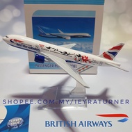 British Airways B777-236ER PLUM BLOSSOM Aircraft Model 16cm Die-cast Metal Airplane